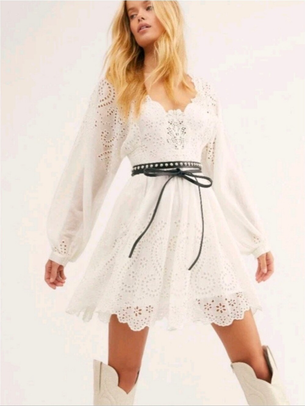 Free People ONE Lottie Eyelet Mini Dress Ivory Nwt